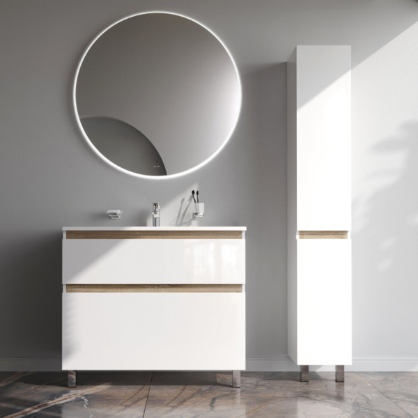 База под раковину, напольная, 100 см, 2 ящика, белый глянец. Фото 4