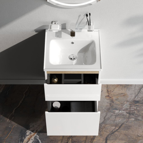 База под раковину, напольная, 50 см, 2 ящика, белый глянец. Фото 2