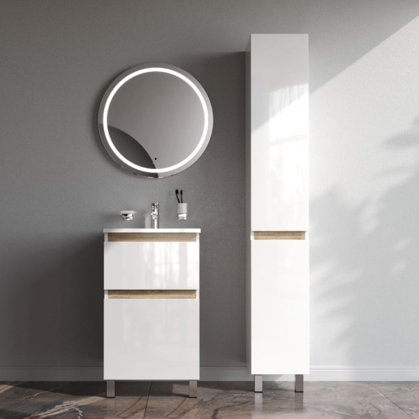 База под раковину, напольная, 50 см, 2 ящика, белый глянец. Фото 4