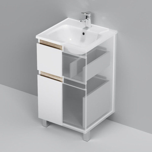 База под раковину, напольная, 50 см, 2 ящика, белый глянец. Фото 5