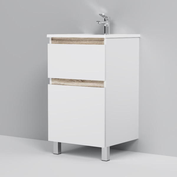 База под раковину, напольная, 50 см, 2 ящика, белый глянец. Фото 6