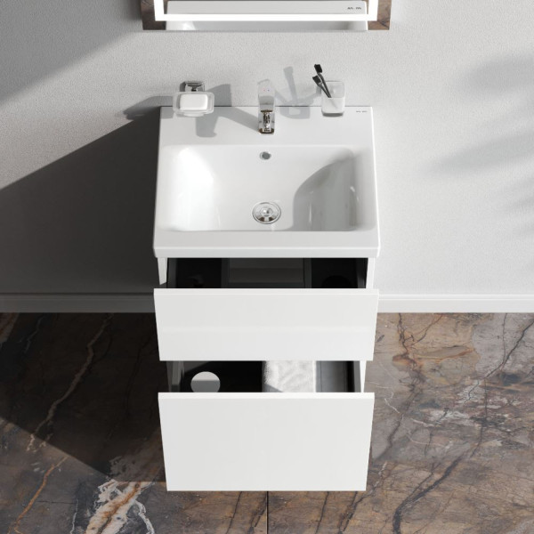 База под раковину, напольная, 50 см, 2 ящика push-to-open, белый глянец. Фото 2