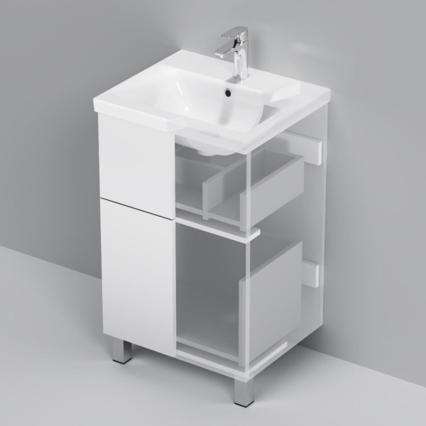 База под раковину, напольная, 50 см, 2 ящика push-to-open, белый глянец. Фото 5