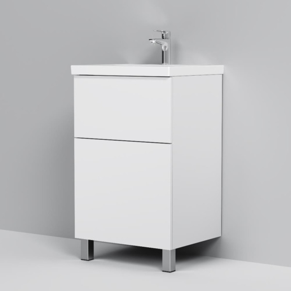 База под раковину, напольная, 50 см, 2 ящика push-to-open, белый глянец. Фото 6