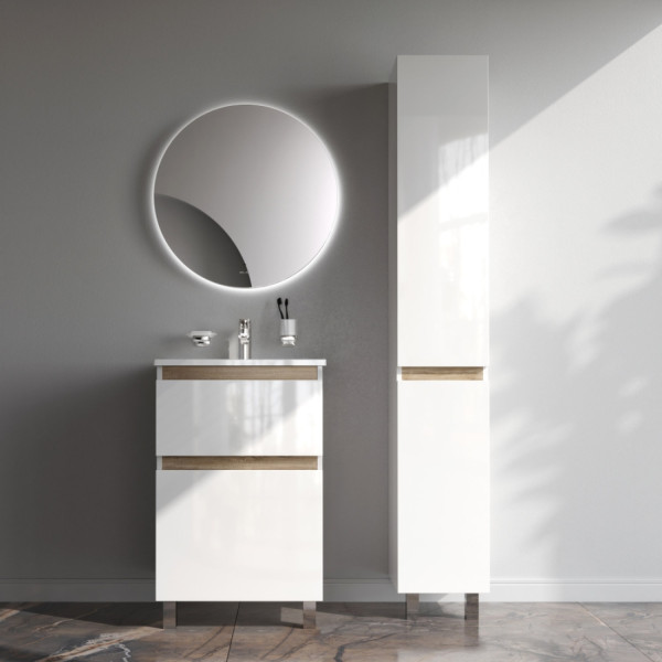 База под раковину, напольная, 55 см, 2 ящика, белый глянец. Фото 4