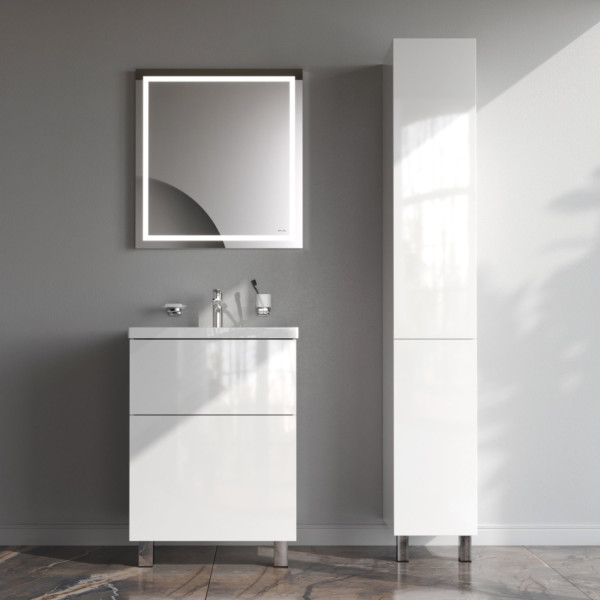 База под раковину напольная 60 см, 2 ящика, белый глянец. Фото 4