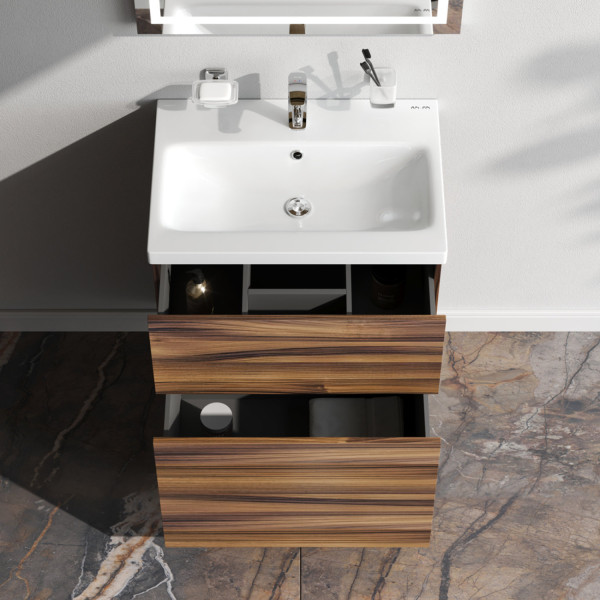 База под раковину, напольная, 60 см, 2 ящика, орех. Фото 2