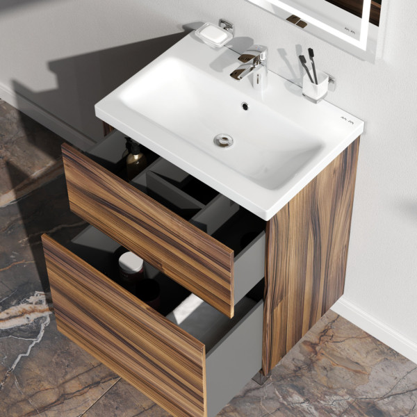 База под раковину, напольная, 60 см, 2 ящика, орех. Фото 3