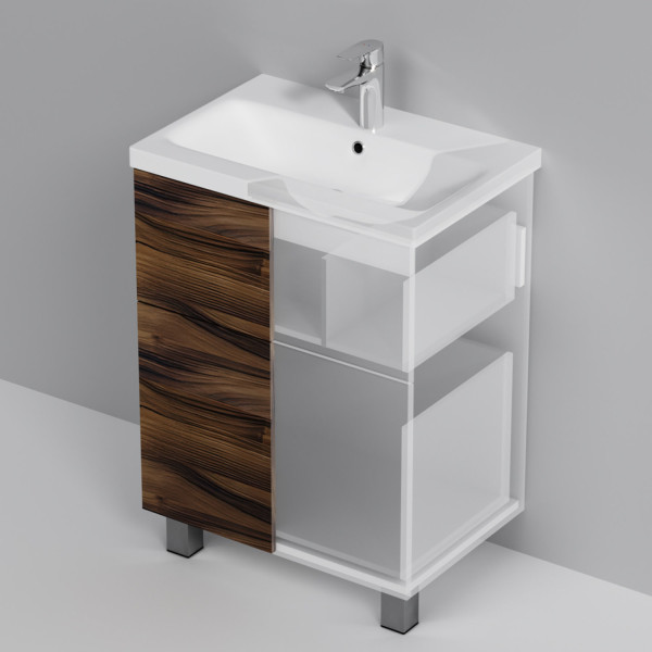 База под раковину, напольная, 60 см, 2 ящика, орех. Фото 5