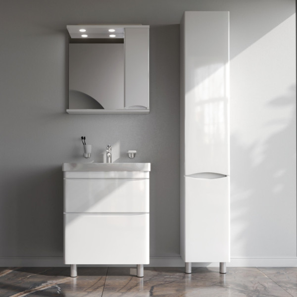 База под раковину напольная 65 см, 2 ящика, белый глянец. Фото 4