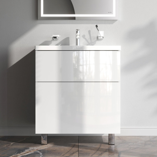 База под раковину напольная 75 см, 2 ящика, белый глянец. Фото 1