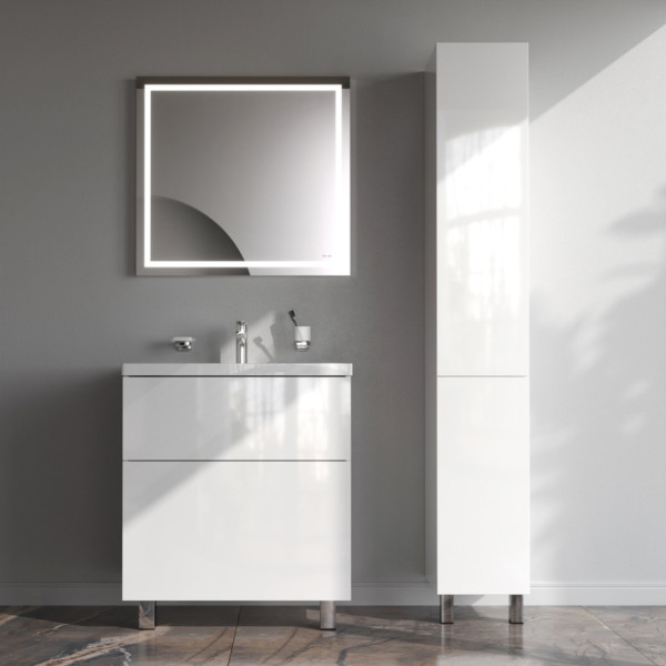 База под раковину напольная 75 см, 2 ящика, белый глянец. Фото 4