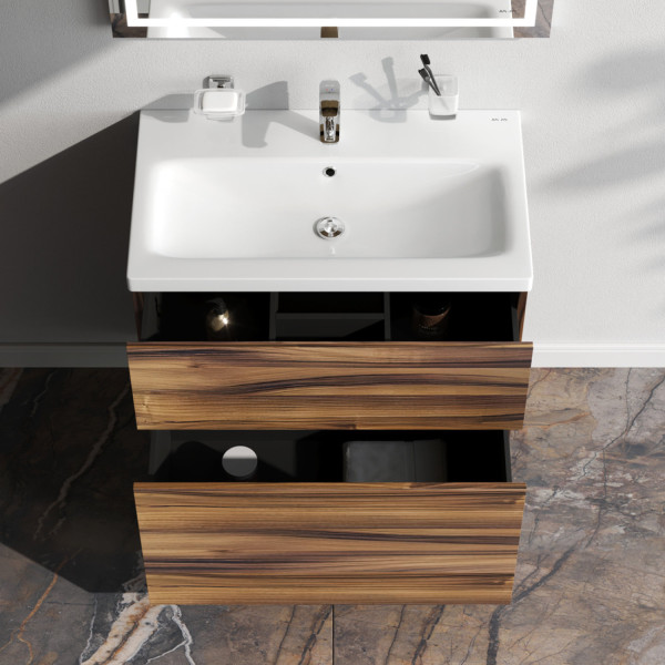 База под раковину, напольная, 75 см, 2 ящика, орех. Фото 2