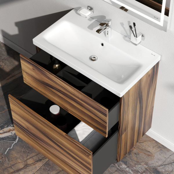 База под раковину, напольная, 75 см, 2 ящика, орех. Фото 3