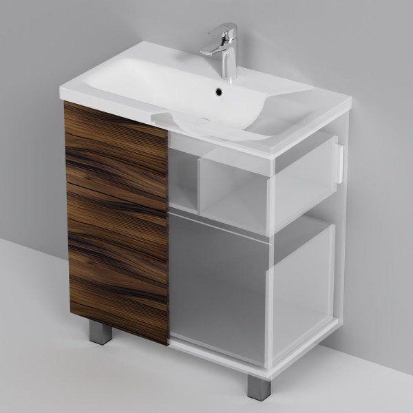 База под раковину, напольная, 75 см, 2 ящика, орех. Фото 5