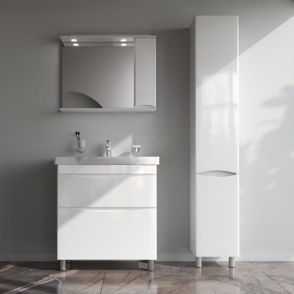 База под раковину напольная 80 см, 2 ящика, белый глянец. Фото 4
