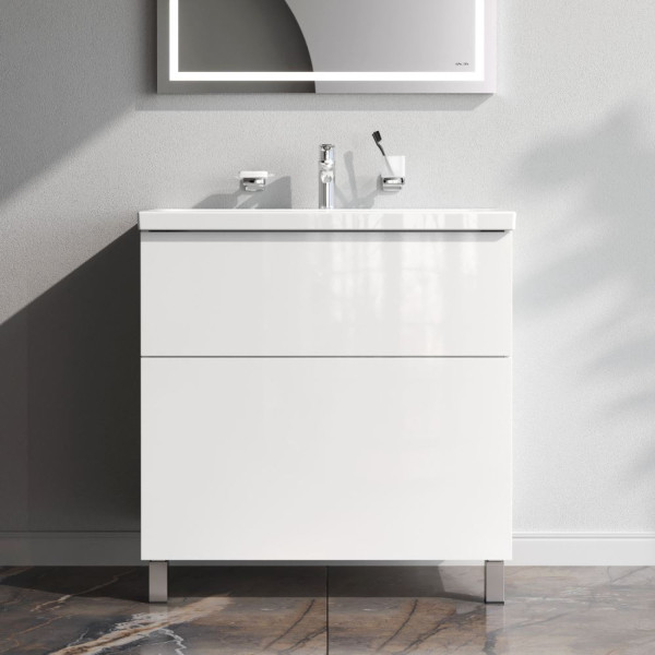 База под раковину, напольная, 80 см, 2 ящика push-to-open, белый глянец. Фото 1