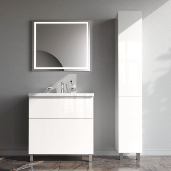 База под раковину, напольная, 80 см, 2 ящика push-to-open, белый глянец. Фото 4