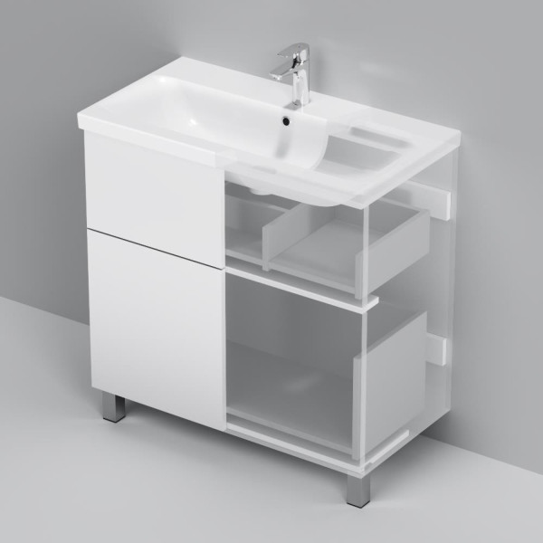 База под раковину, напольная, 80 см, 2 ящика push-to-open, белый глянец. Фото 5