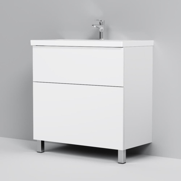 База под раковину, напольная, 80 см, 2 ящика push-to-open, белый глянец. Фото 6