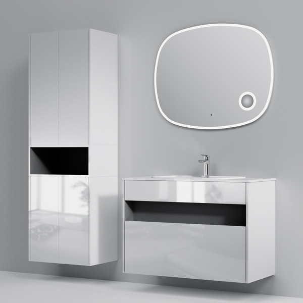 База под раковину с нишей и 1 ящиком, 100 см, белый глянец, универсальная. Фото 3