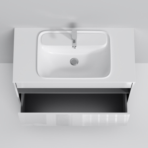База под раковину с нишей и 1 ящиком, 100 см, белый глянец, универсальная. Фото 5