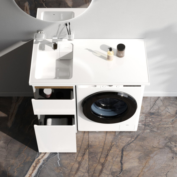 База под столешницу для стиральной машины, напольная, 40 см, 2 ящика, белый глянец. Фото 2