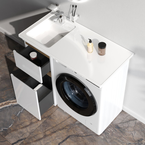 База под столешницу для стиральной машины, напольная, 40 см, 2 ящика, белый глянец. Фото 3