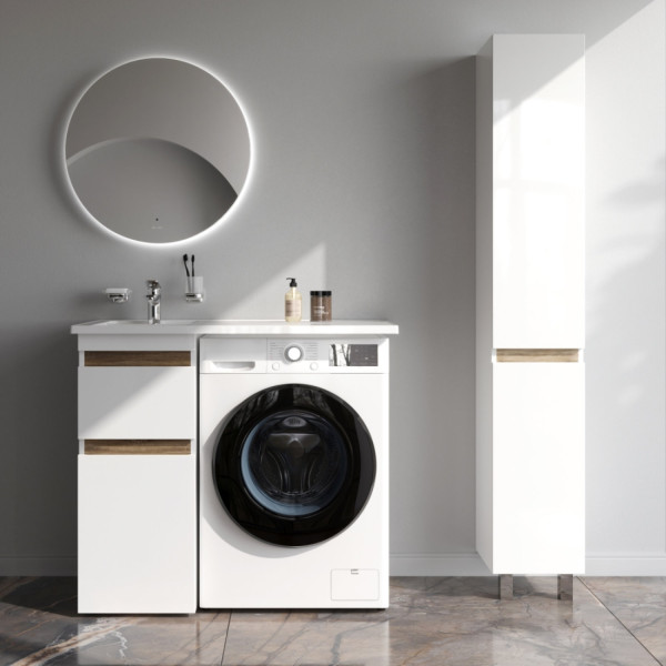 База под столешницу для стиральной машины, напольная, 40 см, 2 ящика, белый глянец. Фото 4