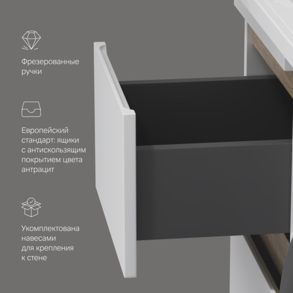 База под столешницу для стиральной машины, напольная, 40 см, 2 ящика, белый глянец. Фото 6