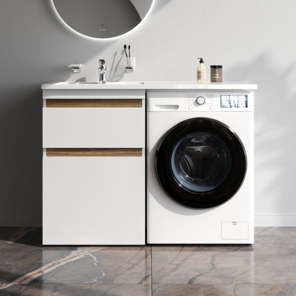 База под столешницу для стиральной машины, напольная, 60 см, 2 ящика, белый глянец. Фото 1