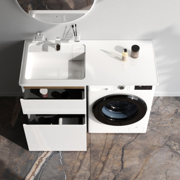 База под столешницу для стиральной машины, напольная, 60 см, 2 ящика, белый глянец. Фото 2