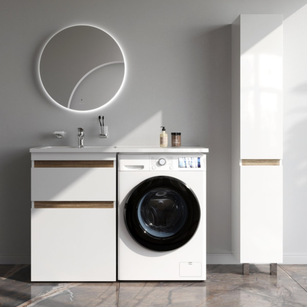 База под столешницу для стиральной машины, напольная, 60 см, 2 ящика, белый глянец. Фото 4