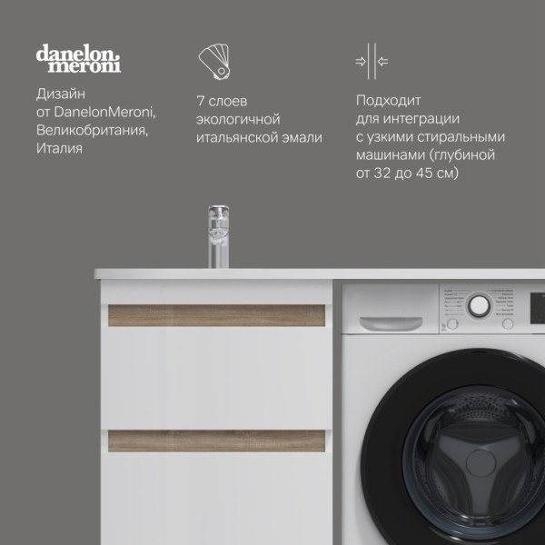 База под столешницу для стиральной машины, напольная, 60 см, 2 ящика, белый глянец. Фото 5