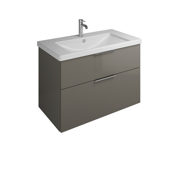 База подвесная с керамическим умывальником 930х490х645 мм. 2 ящика с ручкой желоб., c 1 отв под смес.   цвет серый глянц F2010. Фото 1