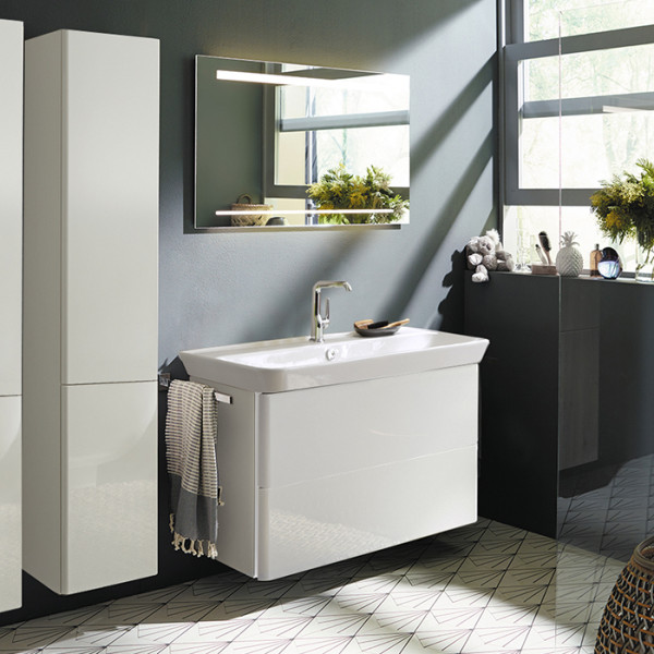 База подвесная с керамическим умывальником с 1 отв под смес. 1000х492х721 мм.2 выдв ящика, сифон в компл. F2833 белый глянц.. Фото 1