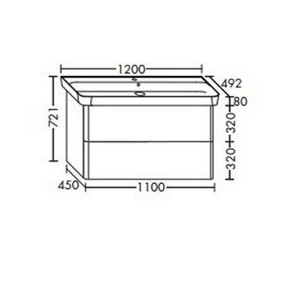 База подвесная с керамическим умывальником с 1 отв под смес. 1200х492х721 мм.2 выдв ящика, сифон в компл. F2833 белый глянц.. Фото 2