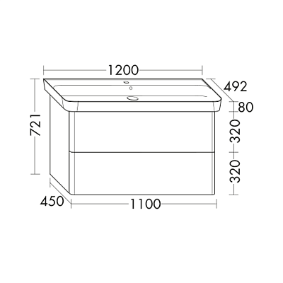 База подвесная с керамическим умывальником с 1 отв под смес. 1200х492х721 мм.2 выдв ящика, сифон в компл. F2834 фланелевый дубовый. Фото 2