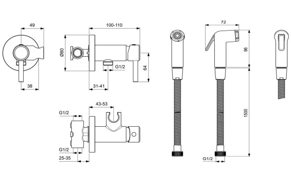 BD130AA Промо-набор 2 в 1 для гигиенического душа,состоит из A5809AA встраив.смесит, BC180AA душ гигиенич.хром. Фото 3