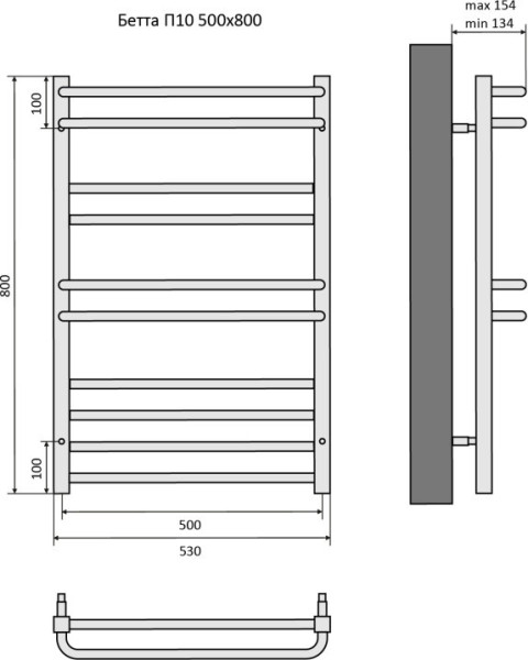 Бетта П10 500х800 Полотенцесушитель Aquatek (черный муар). Фото 4
