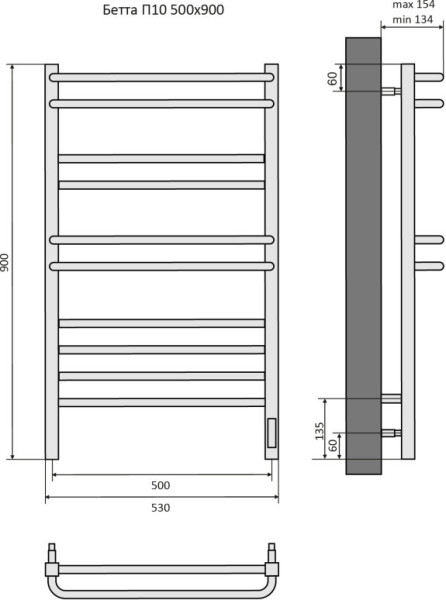 Бетта П10 500х900 электрический (quick touch) Полотенцесушитель Aquatek (черный муар). Фото 4