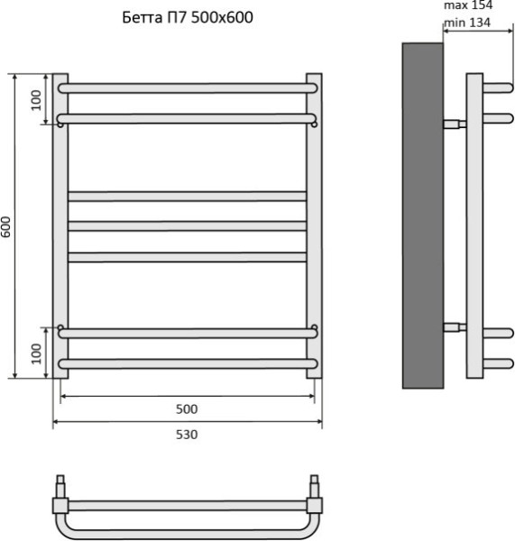 Бетта П7 500х600 Полотенцесушитель Aquatek (черный муар). Фото 4