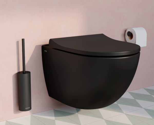 Безободковый подвесной унитаз VitrA Sento, матовый черный. Фото 5