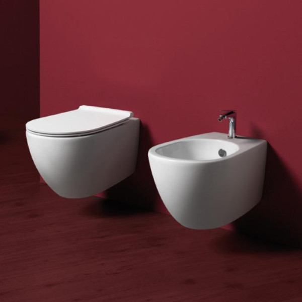 Биде подвесное 56х36,5см, с 1 отв. под смеситель, с крепежем F85, цвет: белый. Фото 1