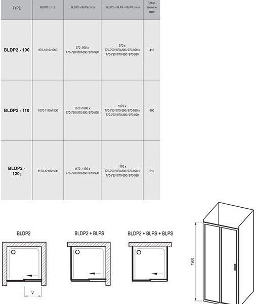 BLDP2-110 белый + Грапе Blix душевая дверь раздвижная, двухэлементная. Фото 2