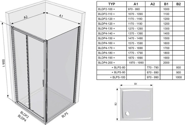 BLDP2-120 белый + Транспарент Blix душевая дверь раздвижная, двухэлементная. Фото 3