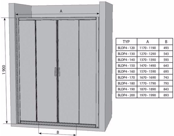 BLDP4-140 блестящий + Транспарент Blix душевая дверь раздвижная, четырехэлементная .. Фото 4