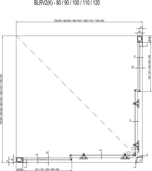 BLRV2K-110 дверь для комбинации с дверью блестящий + стекло Транспарент. Фото 8