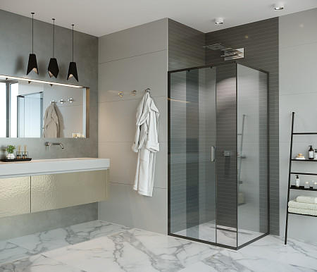 Боковая стенка Alex Baitler SG61B90 (900*2000) прозрачное, профиль черный. Фото 2