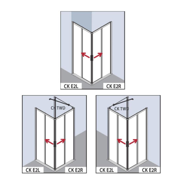 CADA XS CK E2L 08020 VPK 2-х ств.раздвиж. дверь для комбинации со второй дверью 785-810/2000, крепление слева, стекло прозр. ESG Clean. Фото 2